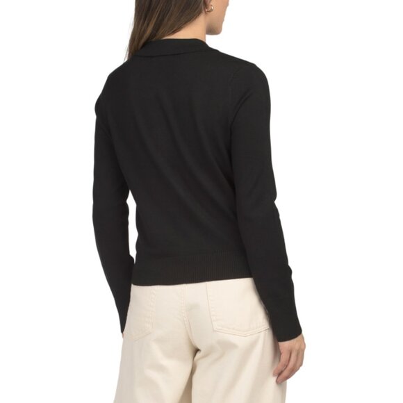 GEMMA+ JANE Black Collared Gold Tone Button Cardigan Sweater - Picture 2 of 2